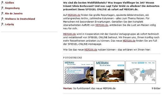 SPIEGEL ONLINE und merian.de - a winning team