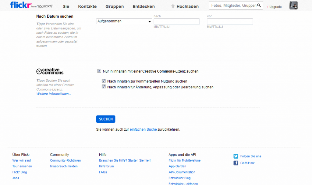 Auf flickr.com nach lizenzfreien Fotos suchen